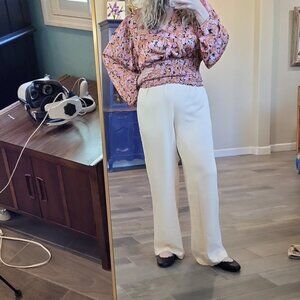 Re-Imagined J. Crew Straight-Leg Elastic Pull-on Silky Pants White Pin Size M